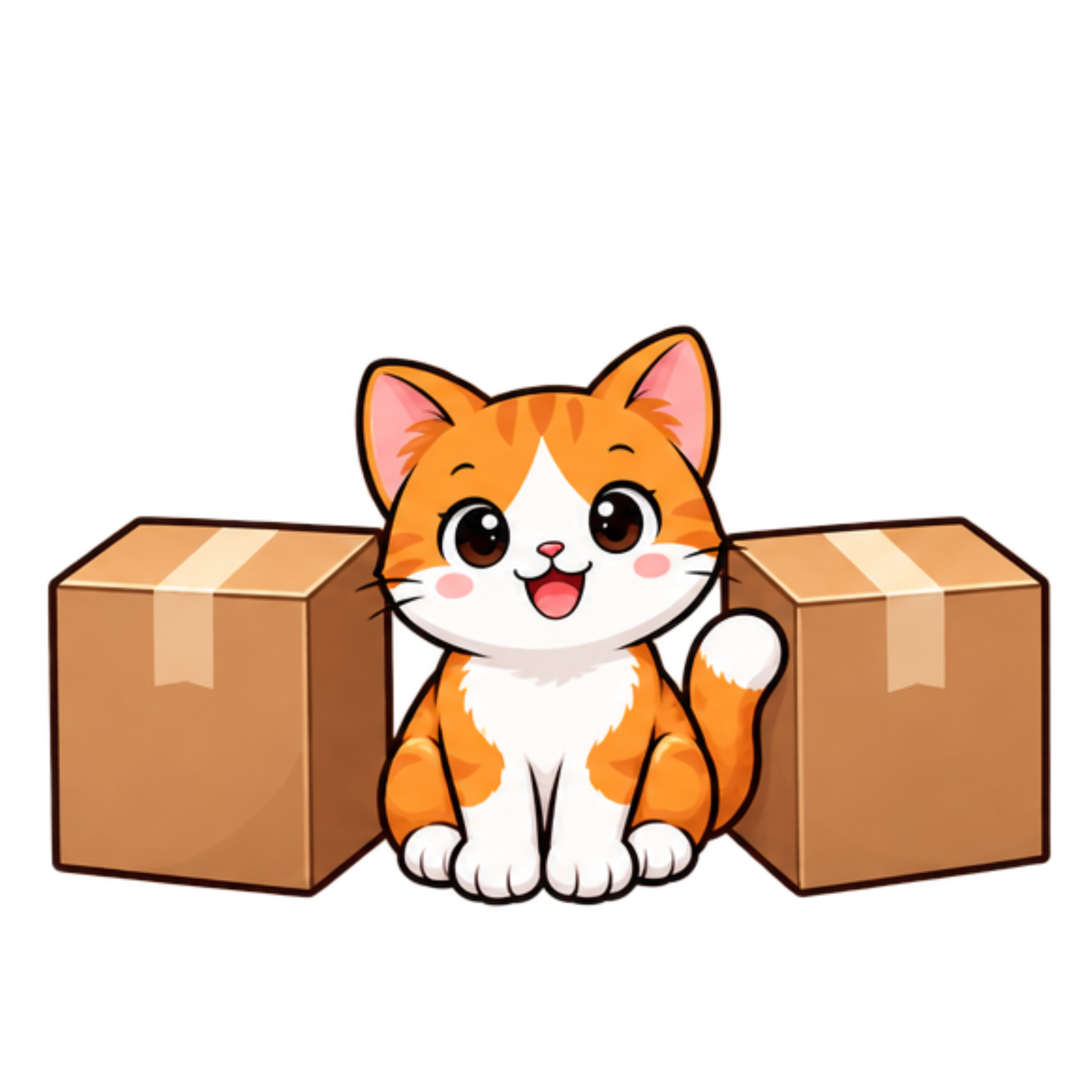 Cat between two boxes