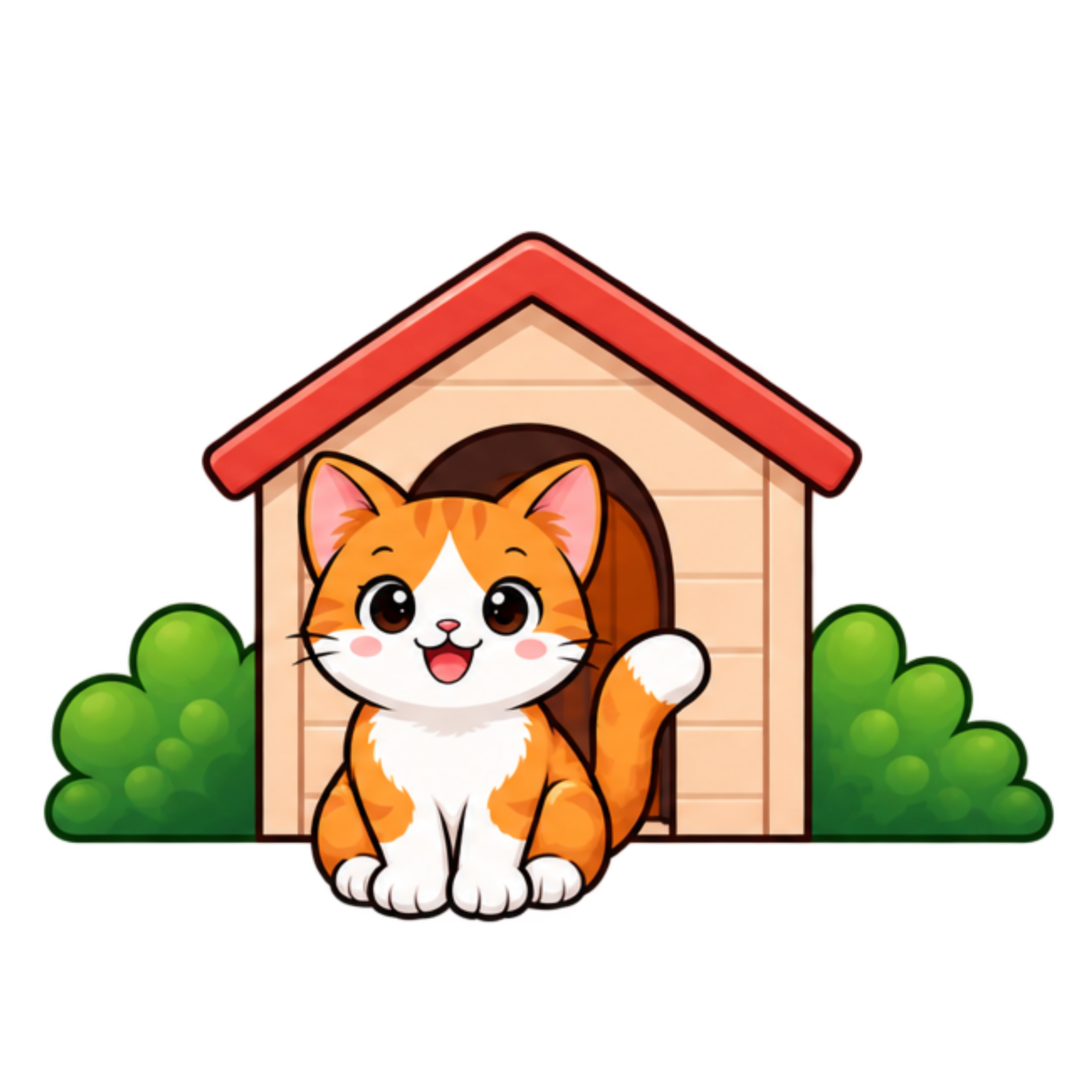 Cat in front of a house